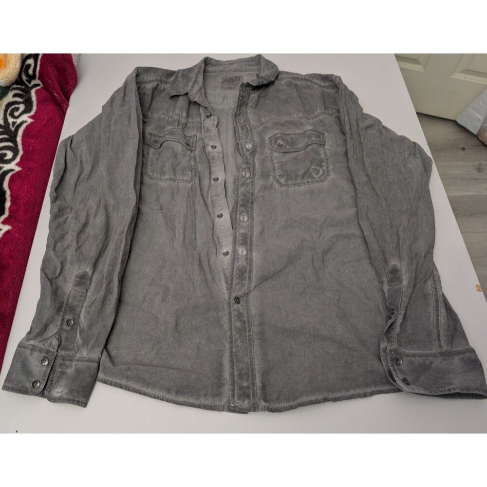 Ariat Mens Retro Fit Long Sleeve Button Up Western Shirt Grey Cotton  Size XL